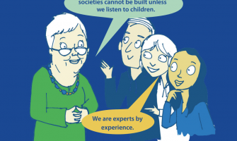 Children talking to politician about their expertise